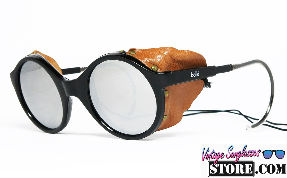 Bolle GLACIER Round Leather Shields Black Mirror sunglasses