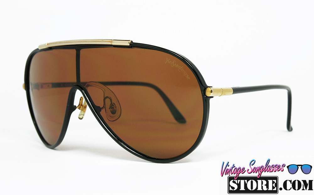 Yves Saint Laurent 8403 Y22 Glossy Black Chrome Gold aviator mask sunglasses