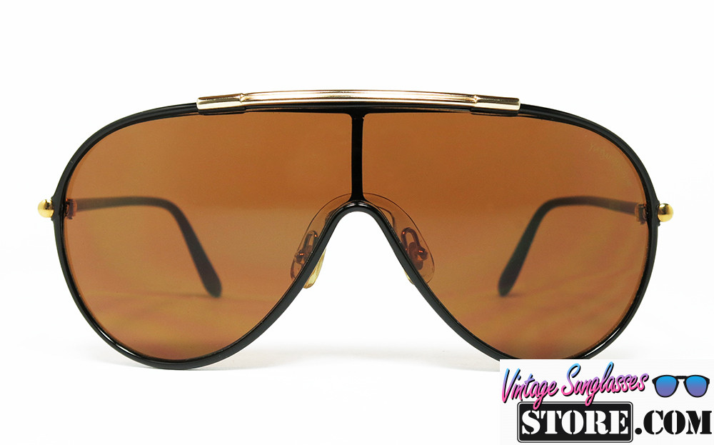 Yves Saint Laurent 8403 Y22 Glossy Black Chrome Gold aviator mask sunglasses